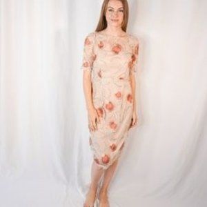 ADRIANNA PAPELL Embroidered Pink Floral Dress